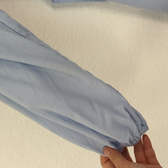 Lulus Pure Serenity Off-the-Shoulder Mini Dress Blue Sz Small Balloon Sleeves - Picture 8 of 13